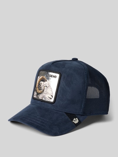 Produktfoto, Trucker Cap mit Motiv-Patch Modell 'Silver Legend' von GOORIN BROS., mieszanka bawełny, regulowana długość, daszek, naszywka z motywem, niebieska, struktura siateczki z tyłu