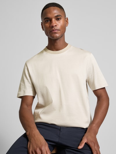 BOSS T-Shirt mit geripptem Rundhalsausschnitt Modell 'Thompson' Beige 3