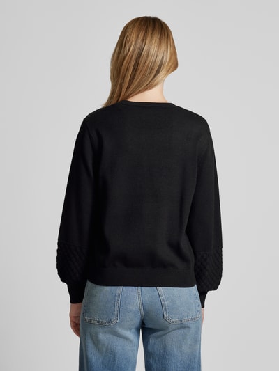 FREE/QUENT Gebreide pullover met ballonmouwen, model 'Zoe' Zwart - 5