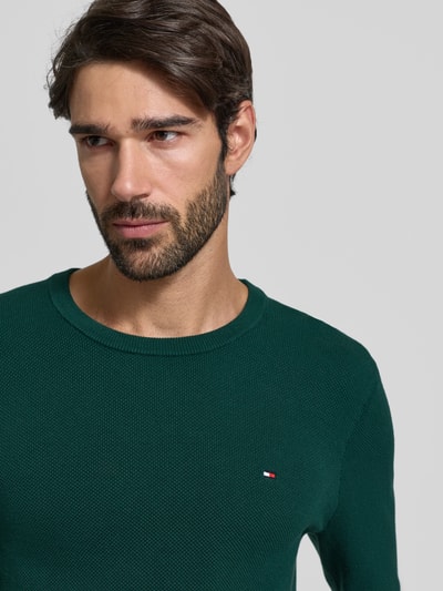 Tommy Hilfiger Regular fit gebreide pullover van zuiver katoen Flessengroen - 3