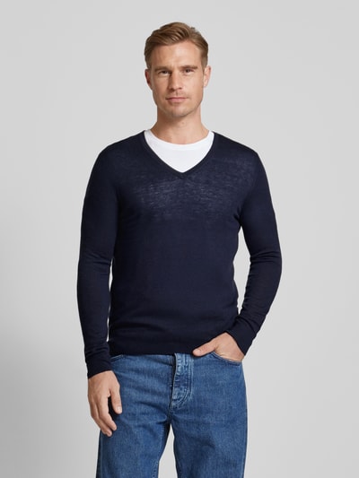 OLYMP Level Five Slim fit gebreide pullover met ribboorden Marineblauw - 4