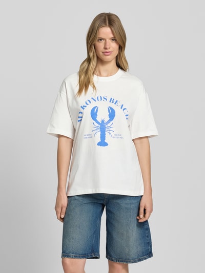 Gina Tricot Oversized T-Shirt mit Motiv-Print und Rundhalsausschnitt Ecru 4