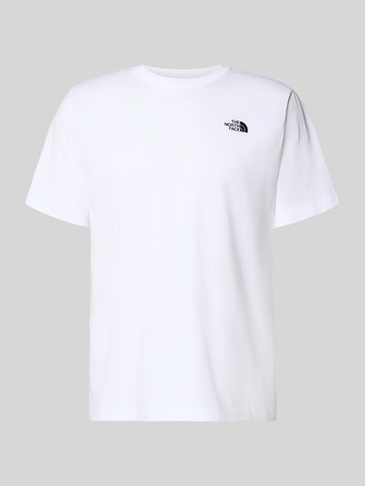 Productfoto, wit T-shirt met Labelstitching van The North Face, heren T-shirt van katoenmix, regular fit, ronde hals, ruglengte maat M 70 cm