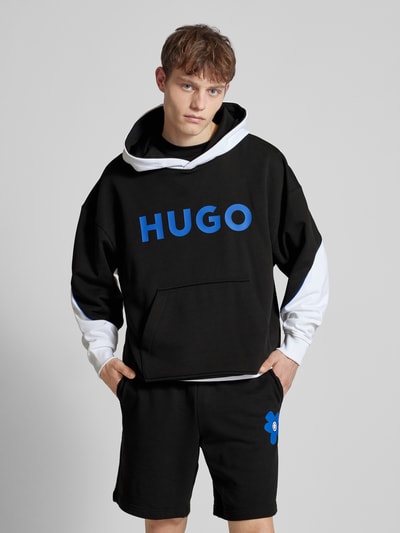 Hugo Blue Hoodie in Two-Tone-Machart Modell 'Nalker' Black 4