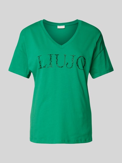 Liu Jo White T-shirt z obszyciem z kamieni stras Zielony 2