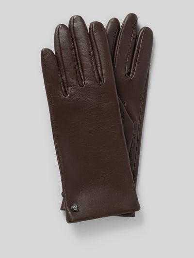 Produktfoto, Handschuhe aus Nappaleder mit Fleecefutter von Roeckl, braunes, glattes Leder, Label-Detail, Fingerhandschuhe, Damen