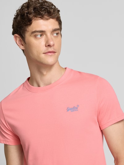 Superdry T-shirt met labelstitching Felroze - 3