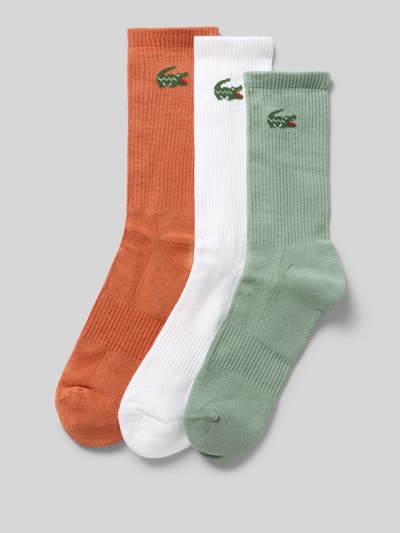 Produktfoto, Socken aus Baumwoll-Mix im 3er-Pack von Lacoste, Herren Socken, Farben Orange, Weiß, Grün, feine Rippenstruktur