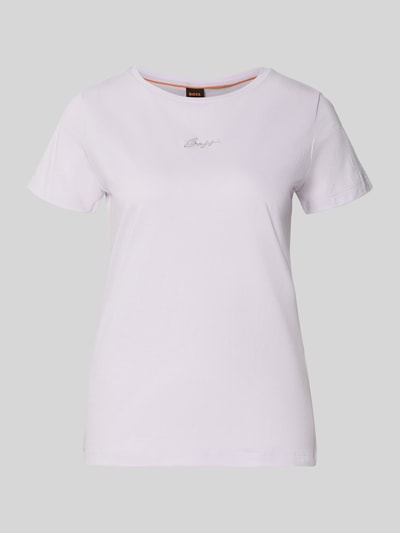 Produktfoto, weißes Regular Fit T-Shirt aus reiner Baumwolle Modell 'C_ELOVE_EMBRO' von BOSS Orange, unifarben, Label Stitching, Rundhals, kurzarm.