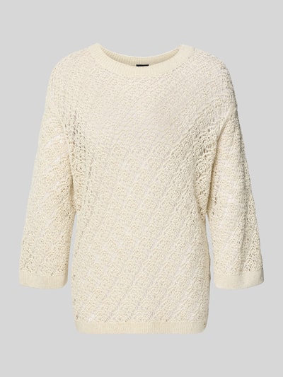 Produktfoto, cremefarbener Strickpullover mit 3/4-Arm Modell 'Kilana' von JOOP!, Leinen-Mix, Regular Fit, Rundhalsausschnitt, strukturierte Oberfläche