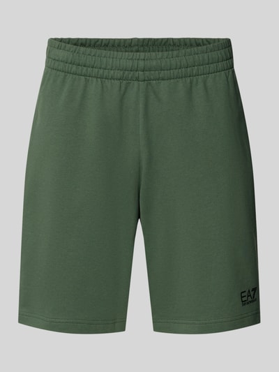 Produktfoto, Shorts mit elastischem Bund und Logo von EA7 Emporio Armani in Grün, Reine Baumwolle, Regular-Fit, Logo am Bein, strukturierte Textur