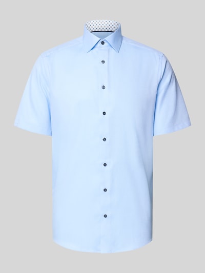 Produktfoto, Regular Fit Business-Hemd mit Kentkragen von OLYMP, Unifarbenes-Design in Hellblau, Reine Baumwolle, 1/2-Arm, glatte Struktur
