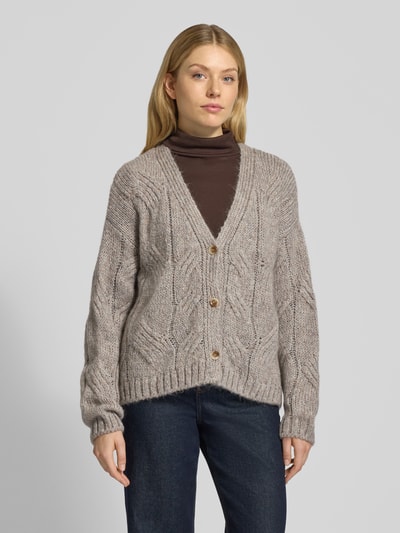 Milano Italy Strickjacke mit V-Ausschnitt und Knopfleiste Hellgrau 4