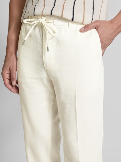 BOSS Regular Tapered Fit Leinenhose mit Tunnelzug Modell 'Kane' Weiss 3