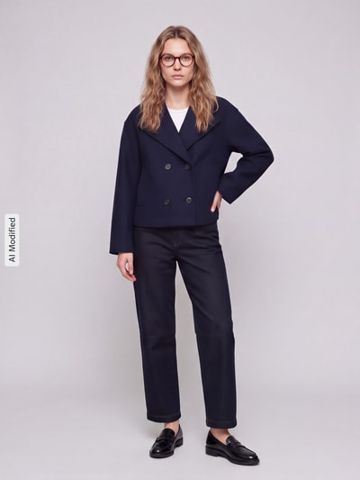 VERO MODA Trencz z dwurzędową listwą guzikową Ciemnoniebieski 1