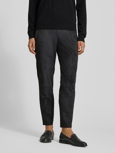 s.Oliver BLACK LABEL Tapered broek in leerlook met tunnelkoord Antraciet - 4