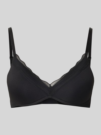 Produktfoto, schwarzer Slim Fit Push-Up BH mit Spitzenbesatz Modell 'Go Blush' von Sloggi, verstellbare Träger, glatte Struktur