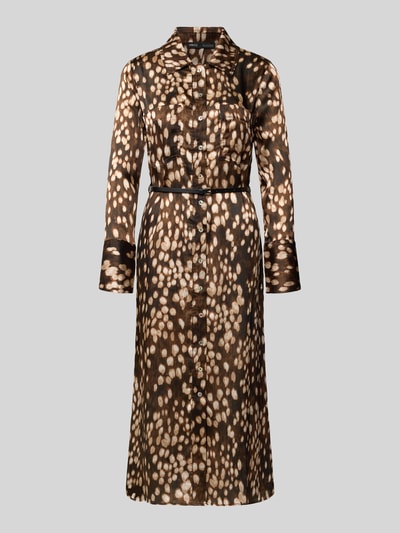 Produktfoto, Hemdblusenkleid mit Gürtel Modell 'CAMILA' von MANGO, braun-beige Allover-Look, A-Linie, mittellang, strukturierte Textur