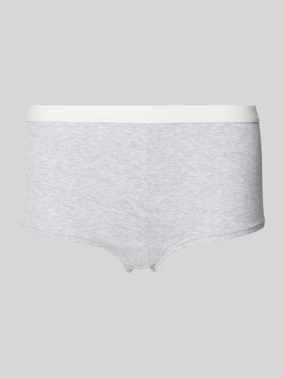Produktfoto, Pants mit elastischem Logo-Bund von Jake*s Casual aus hellgrauem Micromodal-Mix, fein gerippte Textur, körpernaher Schnitt