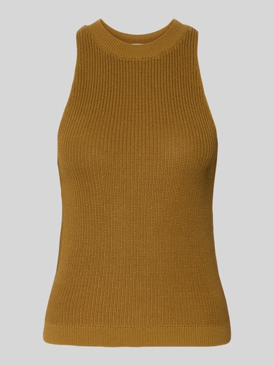 Produktfoto, Stricktop mit Rundhalsausschnitt von Style Icon Collection w kolorze musztardowym, bawełna z wiskozą, krój slim fit, długość tyłu w rozmiarze S 54 cm