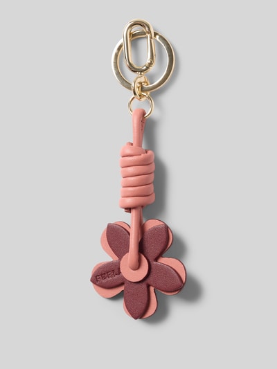 Produktfoto, Schlüsselanhänger aus echtem Leder Modell 'ALLEGRA' von FURLA in Rosa und Bordeaux, mehrlagiges Blumen-Motiv, metallic Karabiner, Label-Prägung