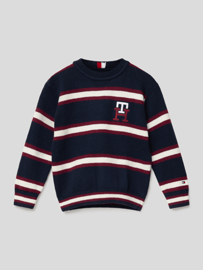 Tommy Hilfiger Teens Sweter z dzianiny ze wzorem w paski model ‘MONOGRAM’ Granatowy 1