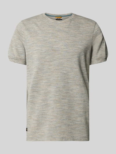 Productfoto, T-Shirt met ronde hals van camel active, katoenmix, regular fit, labeldetail, ruglengte maat M: 69 cm, lichte strepen, zachte textuur