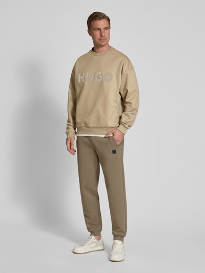 HUGO Sweatshirt met labelprint, model 'Dinex' Lichtbruin - 1