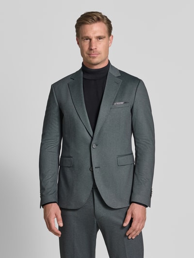 Männermodel trägt Regular Fit Sakko mit Viskose-Anteil Modell 'Data' von CINQUE in Grau, feine Struktur, Reverskragen, Ganzkörperansicht von vorne.