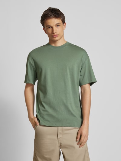 Jack & Jones T-shirt z prążkowanym, okrągłym dekoltem model ‘BRADLEY’ Butelkowy zielony 4