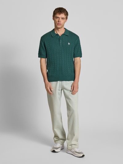 REVIEW Slim fit poloshirt met kabelpatroon Donkergroen - 1