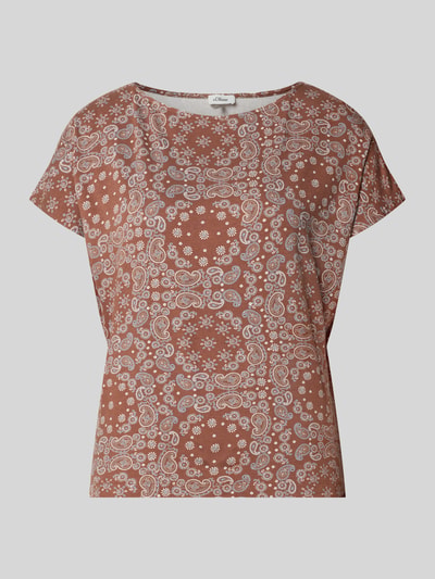 Produktfoto, Relaxed Fit T-Shirt aus Viskose-Mix von s.Oliver RED LABEL, braune Grundfarbe mit weißem Paisley-Muster und glatter Oberfläche