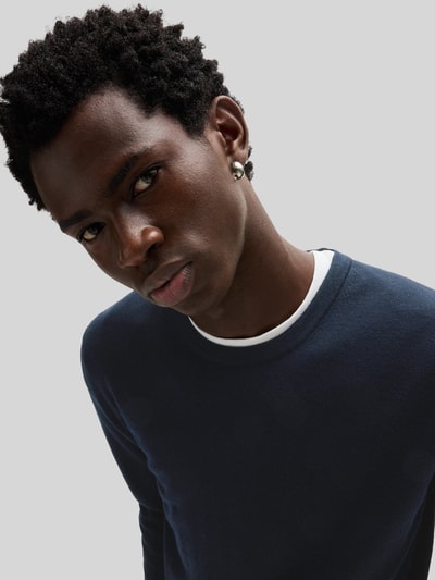 HUGO Regular fit gebreide pullover van merinowol, model 'SAN CEDRIC' Marineblauw - 3