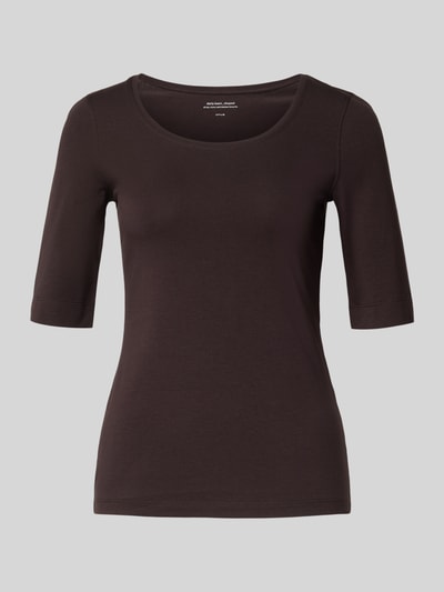 OPUS T-shirt z okrągłym dekoltem i rękawami o dł. 1/2 Czekoladowy 2