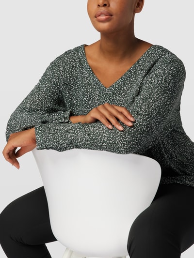 KAFFE Curve PLUS SIZE blouse met all-over motief, model 'Cherana' Rietgroen - 3