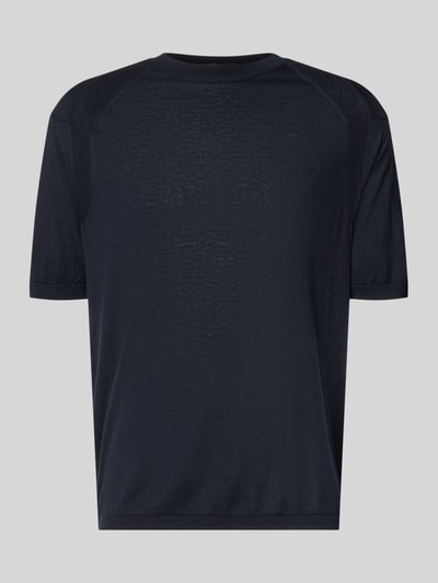 Produktfoto, dunkelblaues Herren T-Shirt aus Lyocell-Mix mit Rundhalsausschnitt und Strukturmuster an den Schultern, Regular-Fit, Rückenlänge 63 cm bei Größe M, T-Shirt aus Lyocell-Mix mit Rundhalsausschnitt von Emporio Armani
