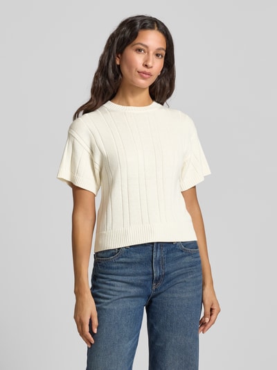 Stefanel Sweter o kroju regular fit z dzianiny z mieszanki żywej wełny Złamany biały 4