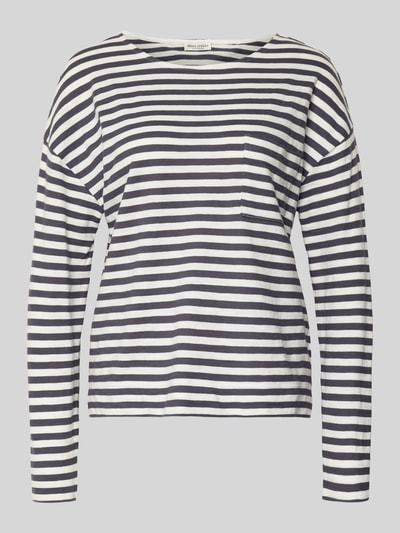 Produktfoto, Relaxed Fit Langarmshirt aus reiner Baumwolle von Marc O'Polo, efekt: wzór w paski, dekolt w łódkę, biała i granatowa bawełna