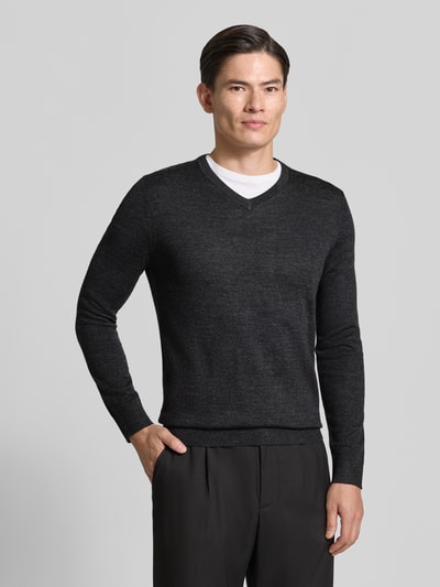 Christian Berg Men Strickpullover aus Woll-Mix mit V-Ausschnitt Anthrazit Melange 4