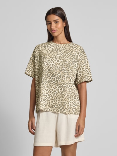 Jake*s Casual Oversized T-Shirt mit geripptem Rundhalsausschnitt Sand 4