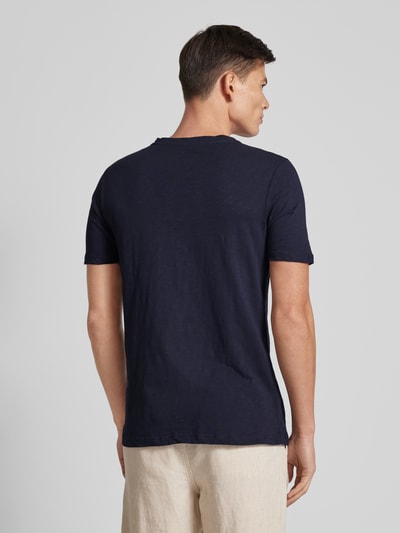 Fynch-Hatton T-Shirt mit Logo-Stitching Modell 'Henley' Marine Melange 5