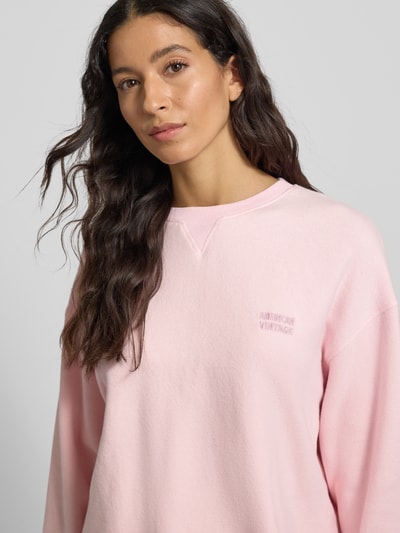 American Vintage Kort sweatshirt met labelstitching, model 'ETOK' Lichtroze - 3