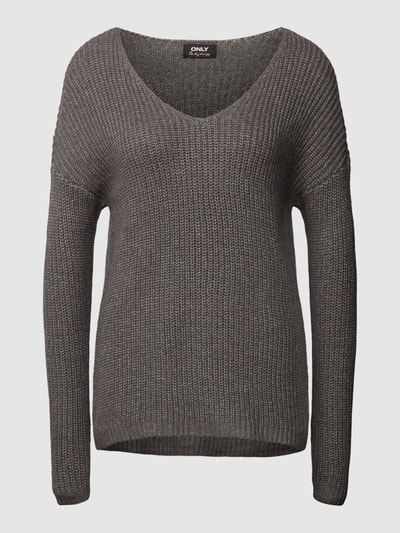 Only Gebreide pullover in riblook, model 'TRACY' Middengrijs gemêleerd - 2