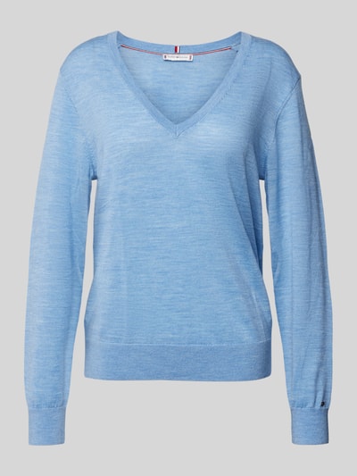 Tommy Hilfiger Strickpullover aus Wolle mit V-Ausschnitt Hellblau 1