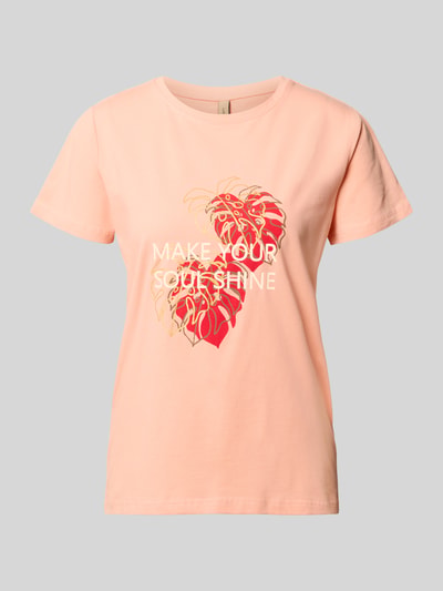 Produktfoto, Damen T-Shirt aus Reine Baumwolle in zartem Rosa mit Statement- und Motiv-Print, Regular-Fit, Modell 'RINA' von Soyaconcept, Rundhalsausschnitt, Rückenlänge bei Größe S 60 cm