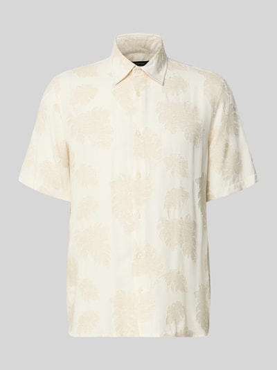 Produktfoto, Regular Fit Freizeithemd aus Viskose-Mix Modell 'Klampo' von Matinique, florales Allover-Design in Beige, Kurzärmelig, Kentkragen, durchgängige Knopfleiste.