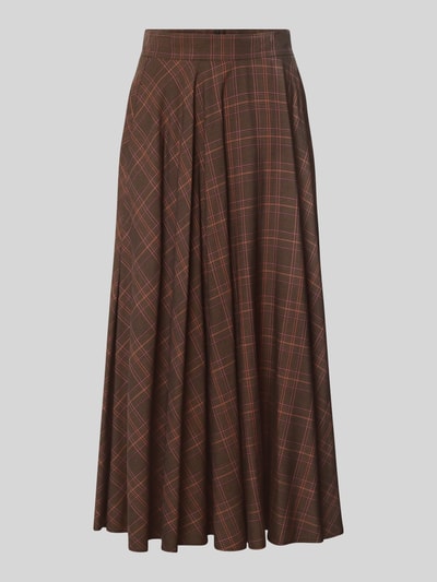Produktfoto, Ausgestellter Midi-Rock aus reiner Viskose Modell 'MICIO' von MAX&Co., braunes Tartan-Allover-Muster, Twill-Struktur