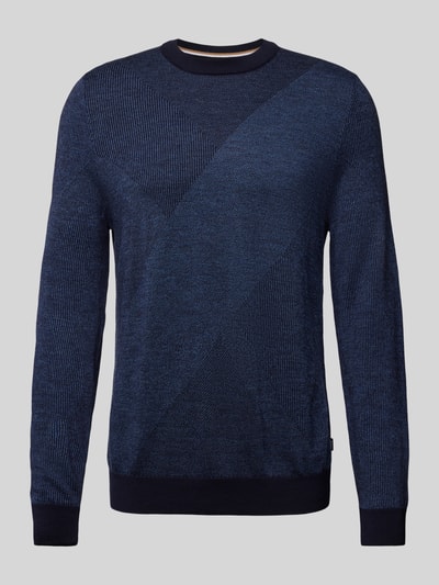 BOSS Gebreide pullover van scheerwol, model 'Eclaus' Marineblauw - 2