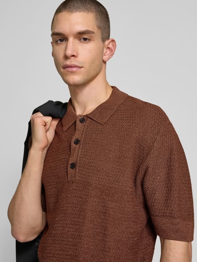 Wood Wood Relaxed Fit Poloshirt in Strick-Optik Dunkelblau 3