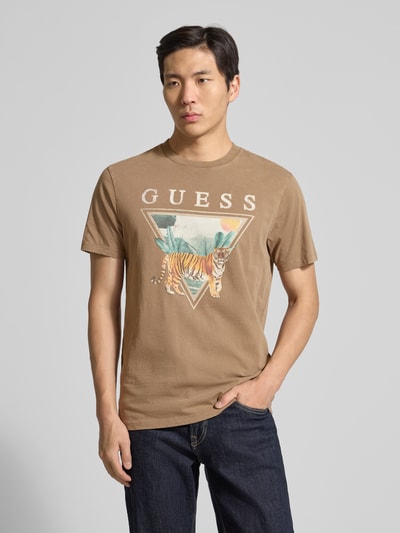 GUESS t-shirt met motiefprint model 'TIGER SPIRIT' Middenbruin - 4